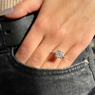 Platinum Diamond Ring Lab Grown IGI 3.30 Carat PT950 Cushion Black Friday Sale