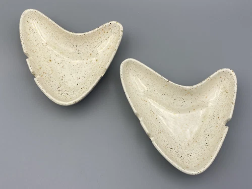 2x Lot Vintage White & Gold Sprinkled 70's MCM Atomic Boomerang Ashtray Ash Tray