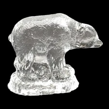 Crystal Art Glass Polar Bear Paperweight Figurine 3" Heavy Clear Textured Sweden