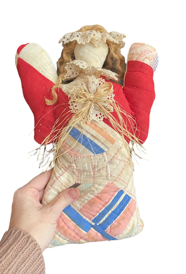 Primitive Quilt Angel Doll Handmade Folk Art Farmhouse Country Christmas Decor - Image 3 of 4