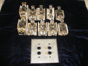 Antique Lot H & H Push Switch Wall Plate With 10 Snap Switches All Hardware