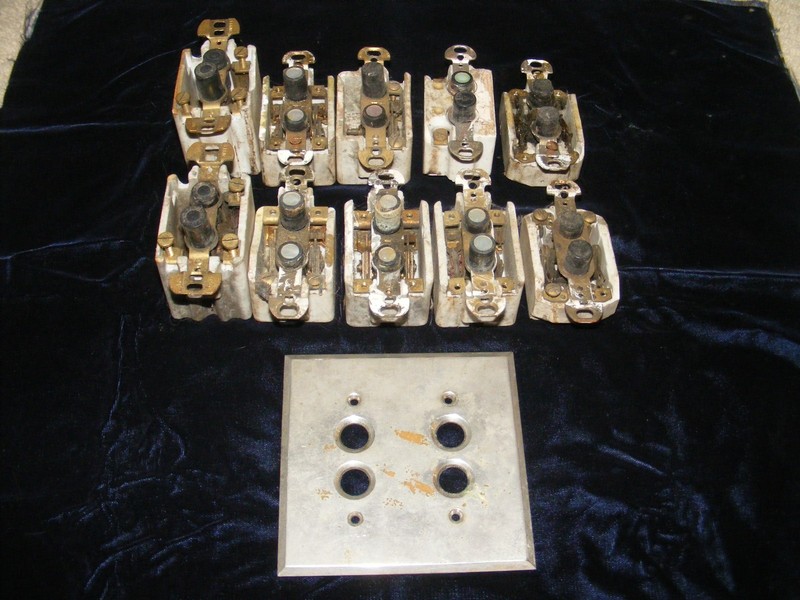 Antique Lot H & H Push Switch Wall Plate With 10 Snap Switches All Hardware