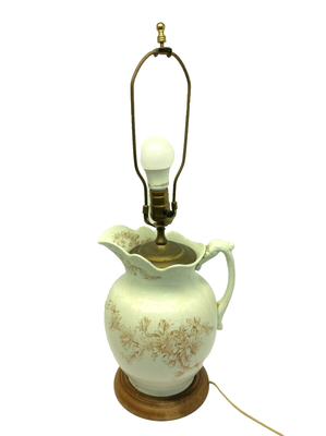 #ad Antique Old Water Pitcher Converted Table Lamp Electric Working $58.50