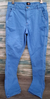 Dickies Slim Straight Fit Roll Hem Carpenter Pants Womens 30X32-Azure Blue! New