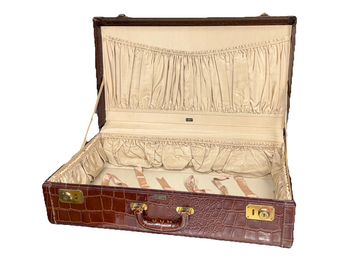 Vintage 1950's Faux Crocodile Suitcase Travel Case Saks Fifth Ave