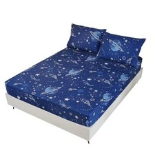 3 Pcs Bedding Set,Space Galaxy Sheets Planets Stars Sheet Set,for Full Blue