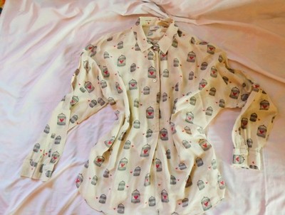 0039ITALY BLUSE CLASSIC STYLE GR M L FEINES SEIDEN MATERIAL BEIGE GEMUSTERT WEIT