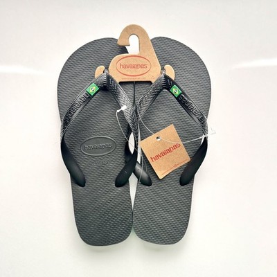 Havaianas Black Brazil Flag Flip Flops Men s Size 9/10 (41/42) NEW
