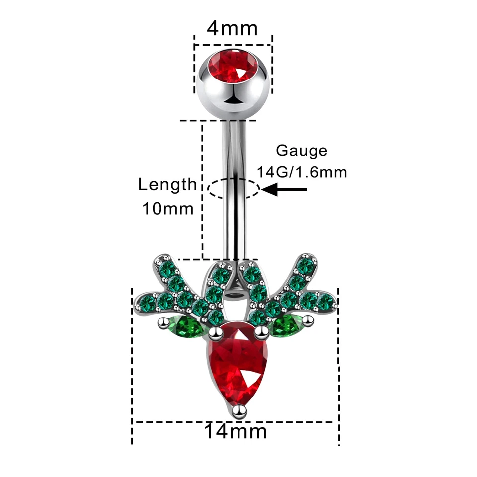 Anillo Ombligo Navidad 14G 316L Barra Acero Quirúrgico Ombligo Piercing Joyería Foto 2 de 4
