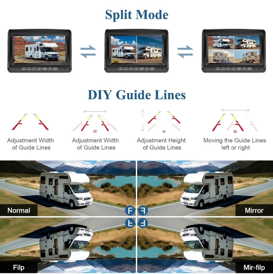 9 " 4 CH Digital Wireless Quad Monitor DVR 1080P Camera For Truck Trailer RV - Image 4 of 4