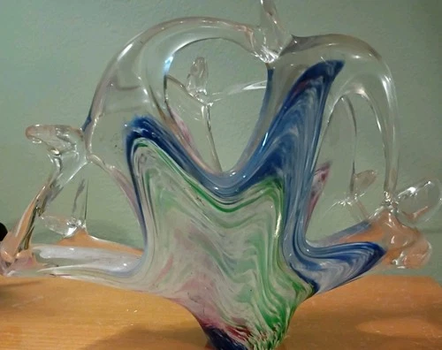 Vintage Murano Glassware Colorful Hand Blown Art Glass Napkin Holder  MINT