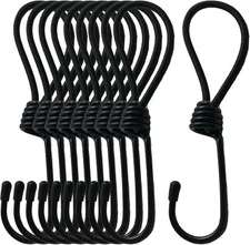 Pmsanzay (10-Pack) 6 inches Bungee Cord Hook Shock Tie Down Straps Black 