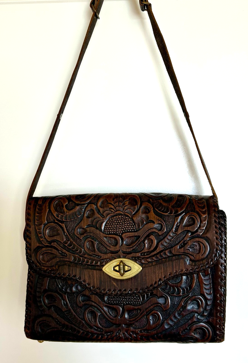Vtg 1960s Jo-o-Kay Hand-Tooled Western Leather Embossed Purse