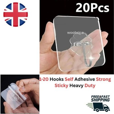 1-20 HAKEN SELBSTKLEBEND STARK KLEBEND STRAPAZIERFÄHIG WAND NAHTLOS TRANSPARENT HAKEN