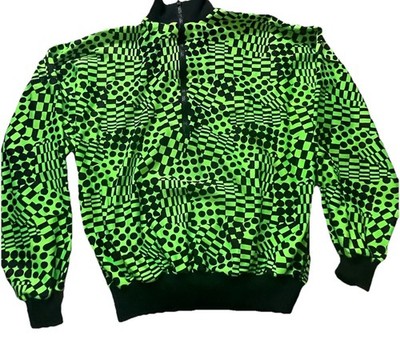 Vintage 80s Hot Chillys Neon Green Black Geometric Pullover S