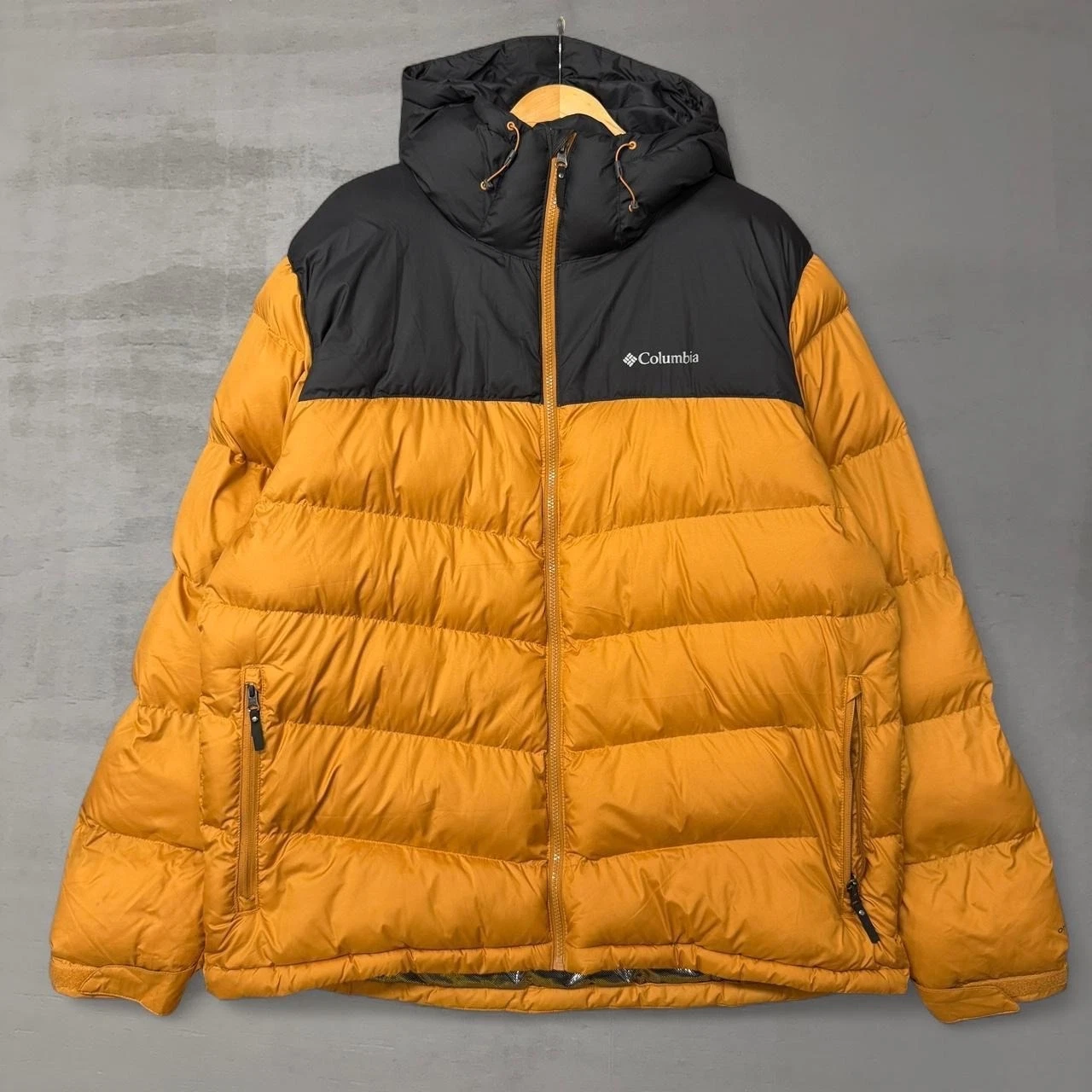 Columbia Puffer Jacket Yellow Black Omni-Heat Hooded XM1435 XL