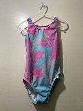 GK Elite Olympic SIMONE BILES Small AM Gymnastics Dance Leotard Teal Blue Pink