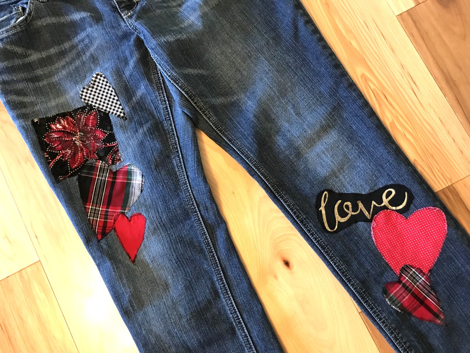 Upcycled Distressed Patchwork Jeans, Handmade Hea… - image 7