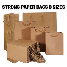 Brown Kraft Paper Bags Gift Shopping Retail Bulk Eco Cotton Handles 150GSM Heavy