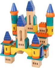 Wooden Castle Building Blocks Set, Big Solid Beech Wood Toddlers Stacking... 