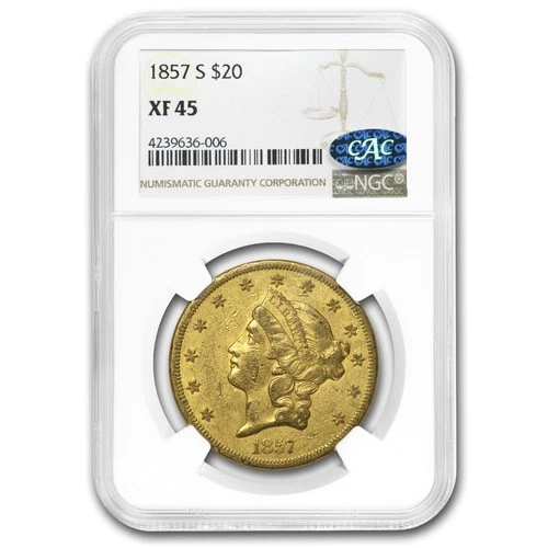 1857-S $20 Liberty Gold Double Eagle XF-45 NGC CAC