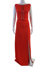 Maxi abito tubino donna Max Mara rosso senza maniche cravatta vita lunghezza intera taglia 8