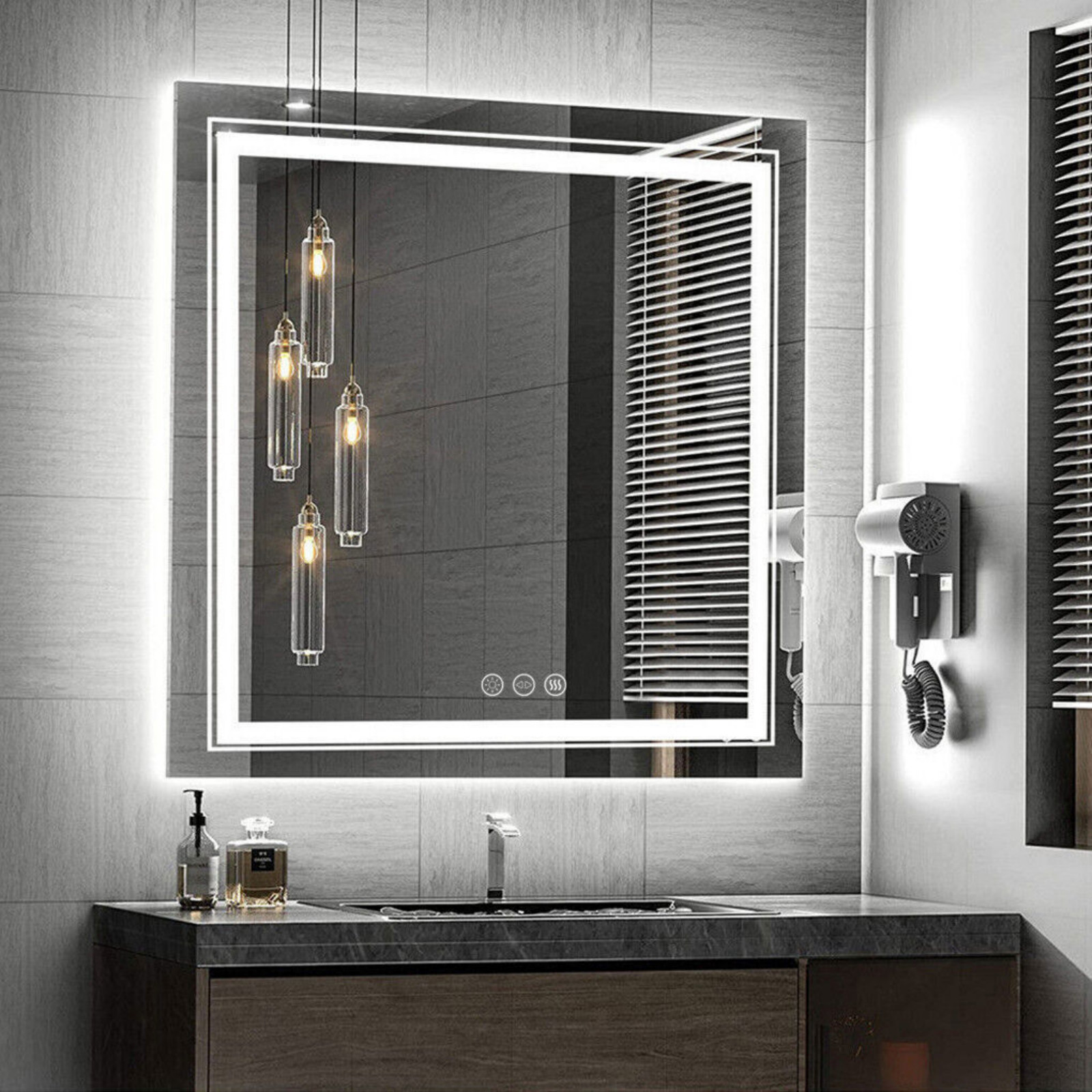 LUVODI 80cm Square Double Lights LED Bathroom Mirror Energy Efficient ,Anti-fog