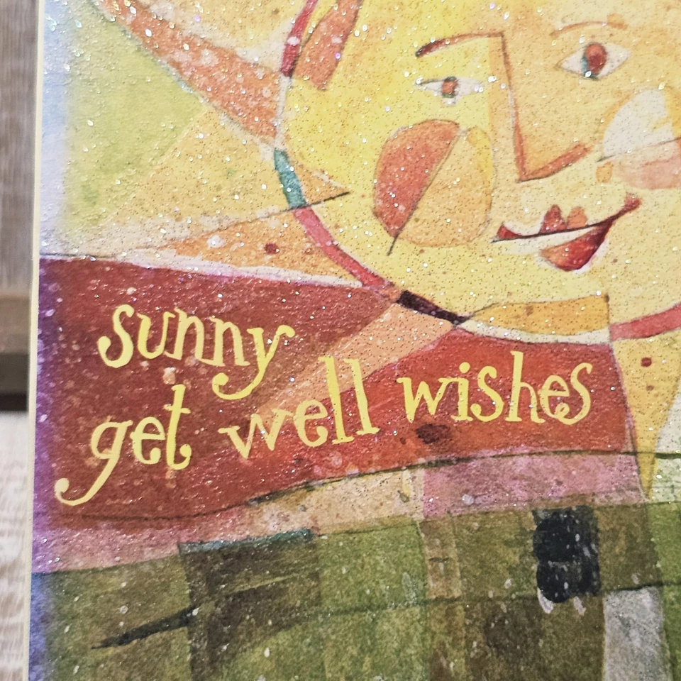 Leanin Tree Get Well Soon Greeting Card Sunny Wishes Bright Yellow Green Glitter - Image 2 of 4