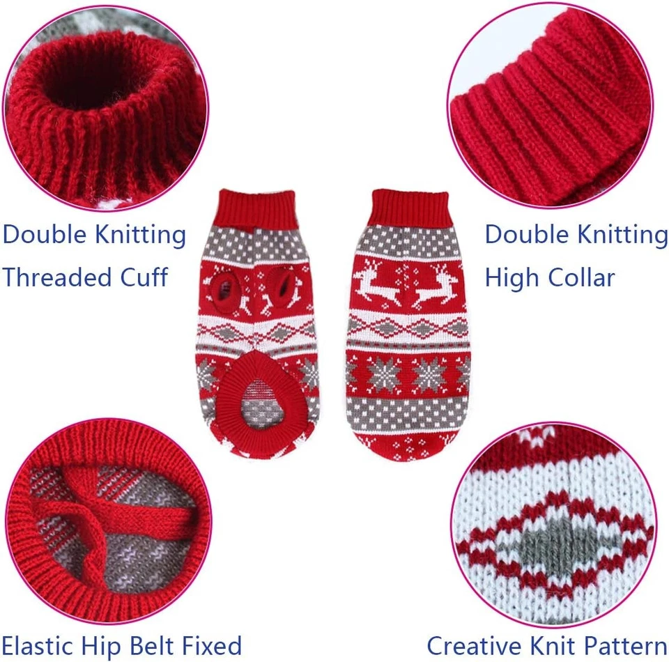 1 Pack Christmas Pet Sweaters, Reindeer Snowflake Argyle for Cats & Dogs - Image 2 of 4
