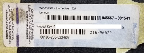 Windows 7 Home Prem OA Genuine COA License Product Key Sticker Premium Lenovo