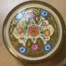 Vtg Daher Decorative Round Metal Storage Tin w/ Embossed Lid - 5"x3" - Florals
