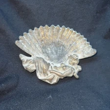 Antique Solid Bronze Art Nouveau Lady w. Fan Ashtray