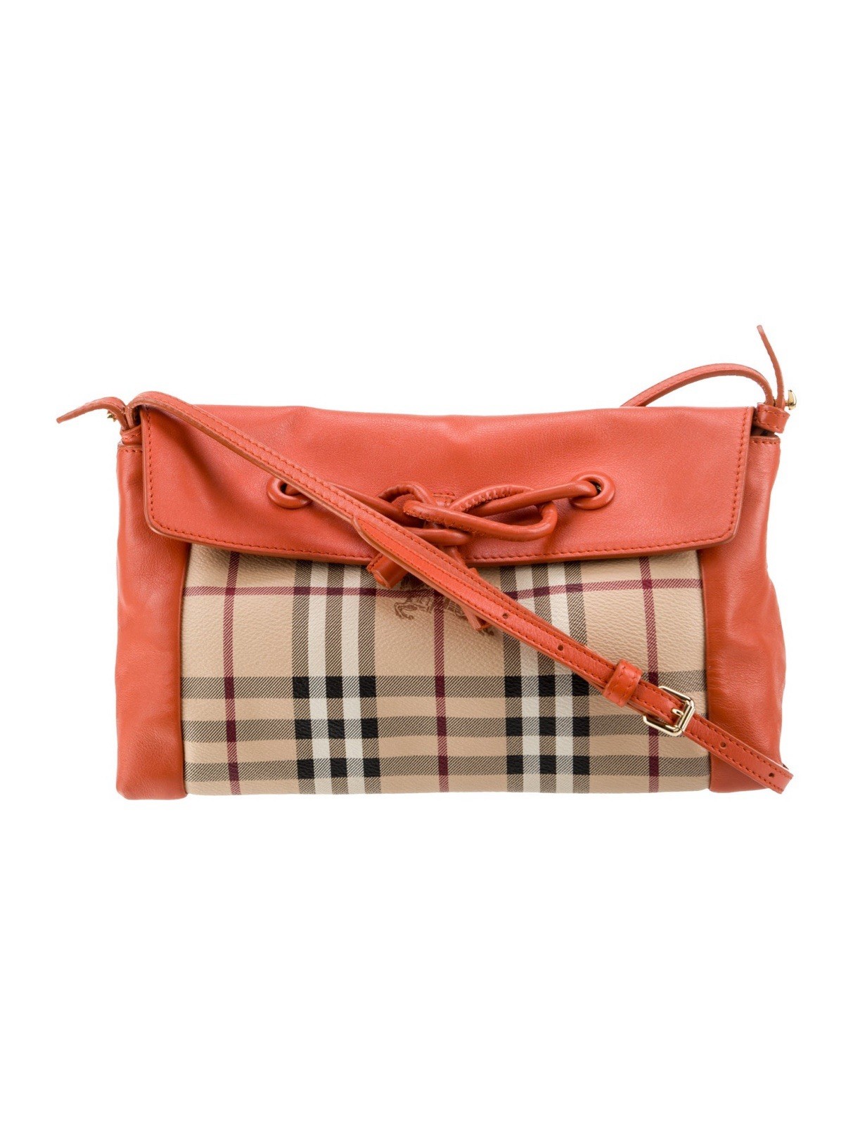 Burberry London Haymarket Check Leather Canvas  Orange Crossbody Handbag Leah 💝 thumbnail 3
