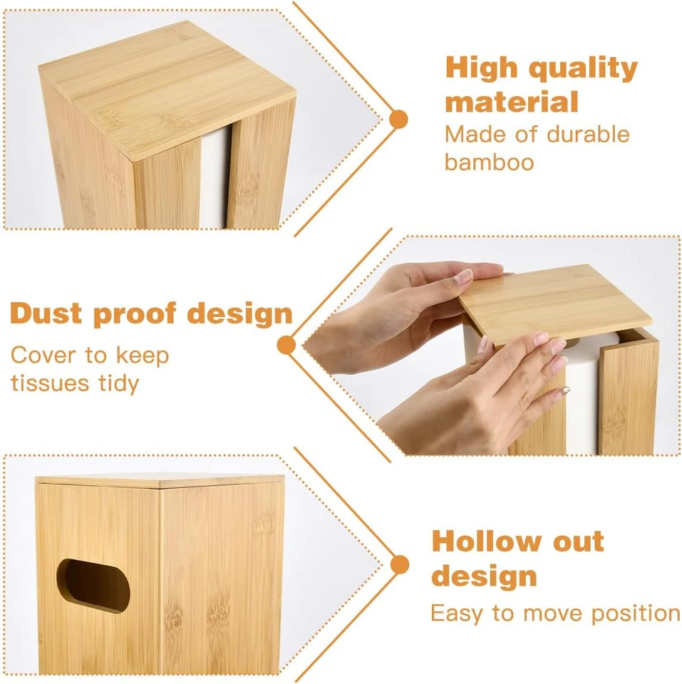Organizzatore Quadrato per Rotoli Di Carta in Bambù, Portarotolo Da Cucina Legno - Immagine 3 di 4