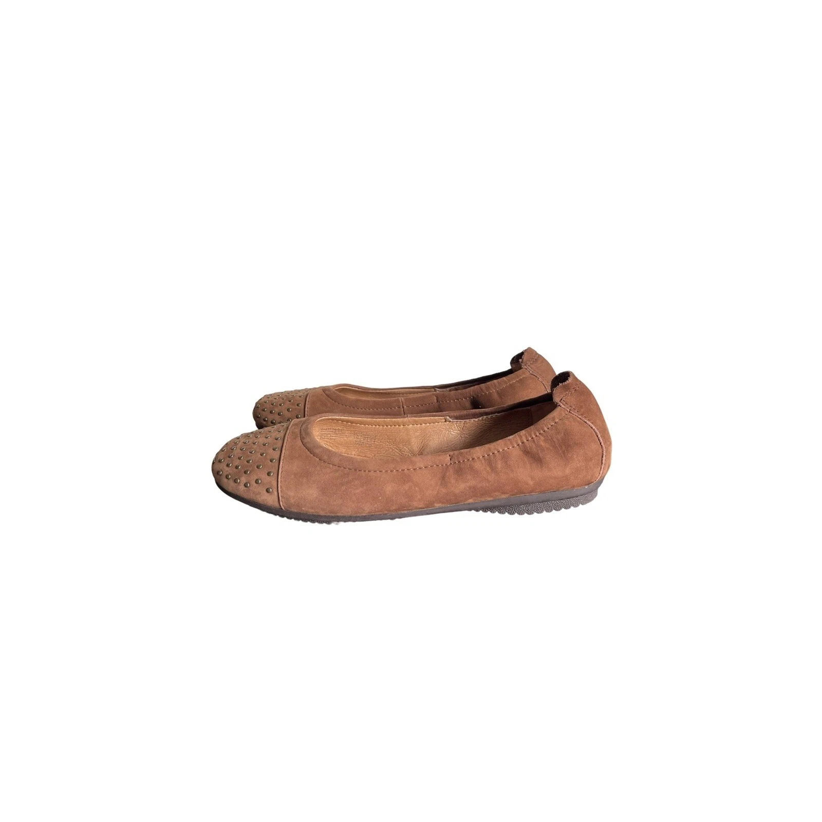 Josef Seibel Pippa Ballet Flats Womens 37 Tan Suede Studded Round Toe Slip On