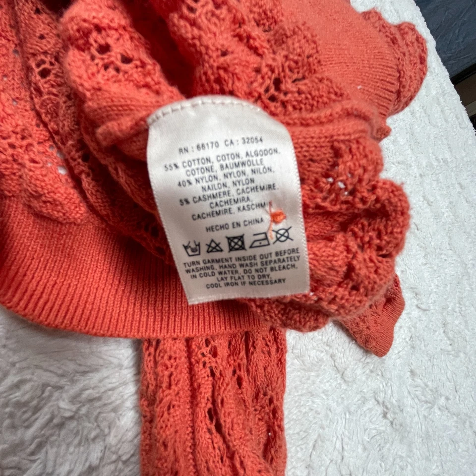 Sparrow Women Orange Crochet Knit Cardigan Sweater Small Long Sleeve Button Down - Image 4 of 4