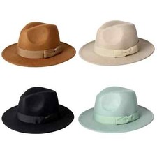 Classic Wide Brim Fedora Hat Wool Felt Panama Jazz Hat for Women Bow Decor