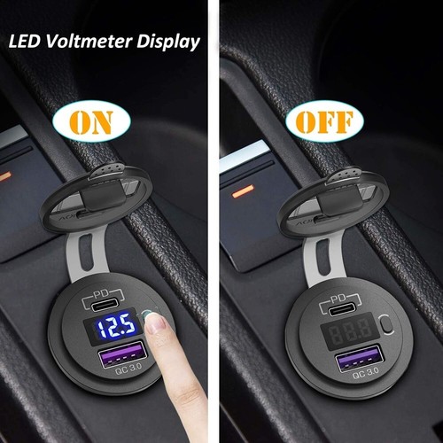 Prise USB Voiture 12V 24V PD Type C Chargeur Rapide QC3.0 Étanche Voltmètre LED - Zdjęcie 8 z 20
