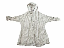 Women’s Hooded Linen Buttoned Jacket Beige Size S