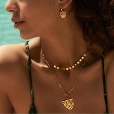 Collana da Donna Leopardo Rimorchio 18K 750er Placcato Oro Impermeabile K6016D