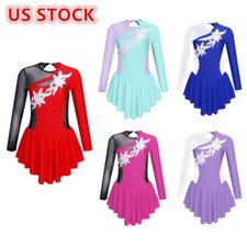 Kid Figure Skating Dress Winter Sport Roller Splice Gymnastic Leotard Skirted