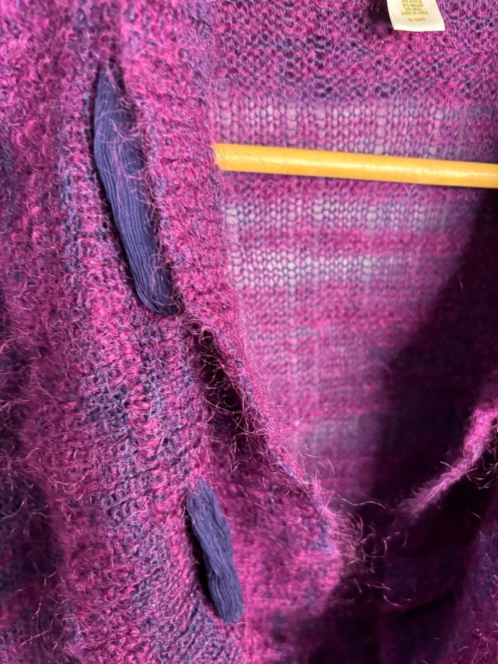 Cárdigan Nordstrom Suéter Plumero Tejido Lana Mohair Mezcla Acrílica Púrpura OS 2168 Foto 3 de 4