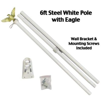 6' Ft White Steel Flagpole Flag Pole kit Eagle Hardware Bracket Residential