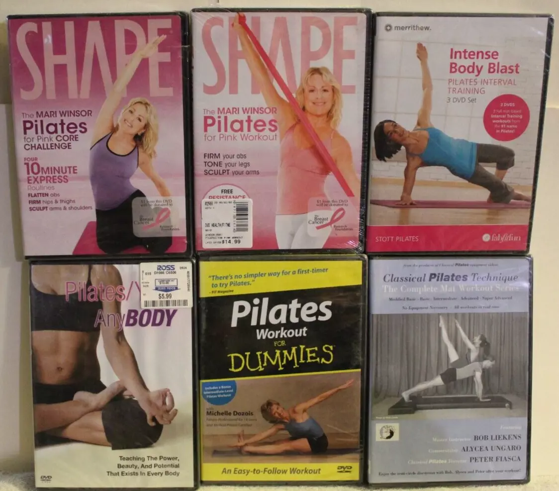 6 NEW Pilates workout DVD lot Stott Shape Mari Winsor for Dummies classical