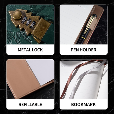 ZXHQ Lock Journal with Pen, A5 240 Pages Diary with Lock, Brown