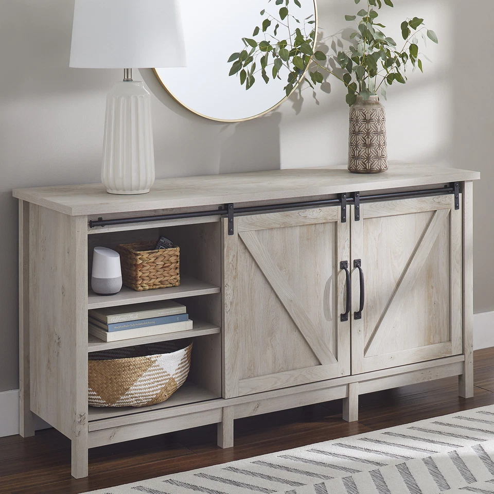 Modern Farmhouse 70" TV Stand Entertainment Center Console Credenza Rustic White - Image 2 of 4