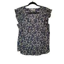 Fun 2 Fun Womens V-Neck Ruffle Cap Sleeve Floral Patterned Blouse Size XL