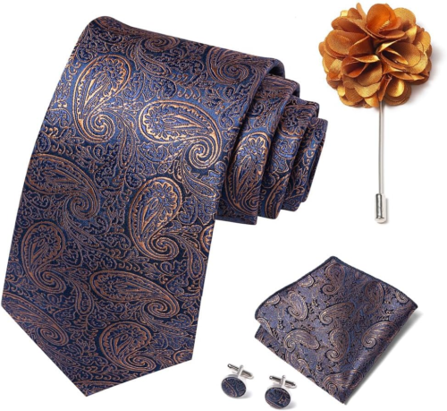 Ties Set Men Mixed Color Necktie Handkerchief Cufflinks Brooch 3.15 Formal