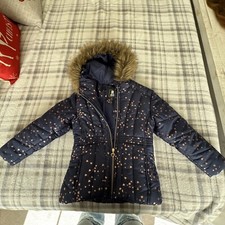 R1881 - kids Blue puffer/ Snow jacket 5/6 fur hood