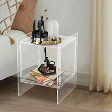 2 Tires Clear Side End Table Acrylic Coffee Table for Living Room Bedside Table